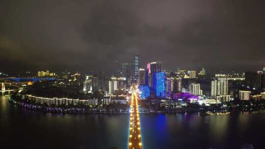 广西柳州市中心夜景灯光航拍