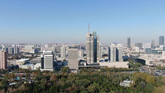 航拍济南城市风光城市天际线