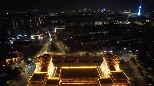 河南洛阳城市夜景交通航拍