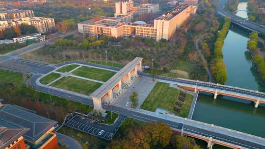 杭州浙江大学紫金港校区校门风景视频素材