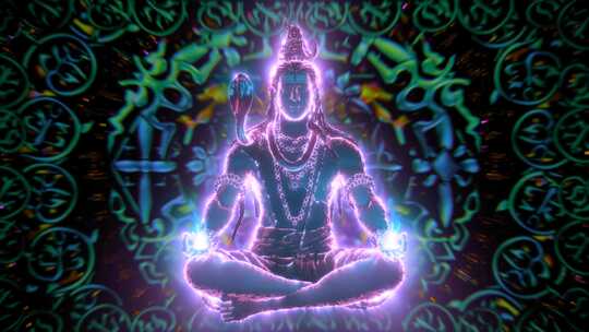 发光的湿婆印度教神与古代符号背景3D T