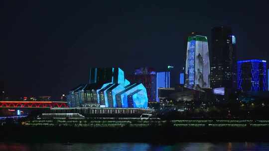 重庆夜景长江轮船大剧院视频素材模板下载