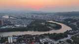 航拍广西百色日落晚霞夕阳高清在线视频素材下载