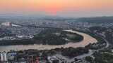 航拍广西百色日落晚霞夕阳高清在线视频素材下载