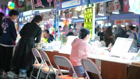 浙江省杭州市武林夜市商圈夜晚夜景逛街购物