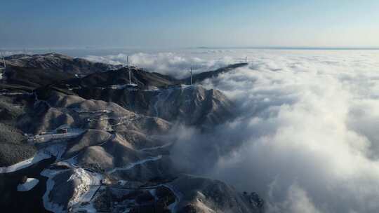 广西全州天湖雪景平流雾视频素材模板下载