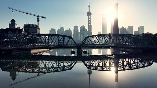 上海外白渡桥清晨日出航拍