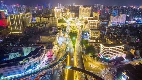 海南海口国贸大道城市夜景交通车流航拍