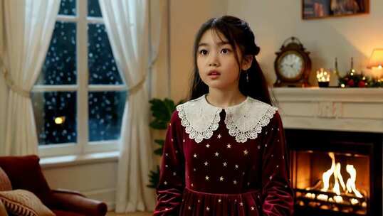 室内身着圣诞装的女孩