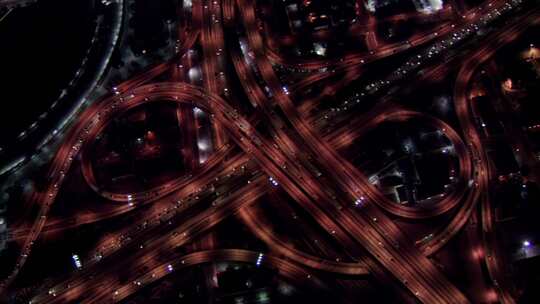 城市交通立交桥车流航拍夜景视频素材模板下载