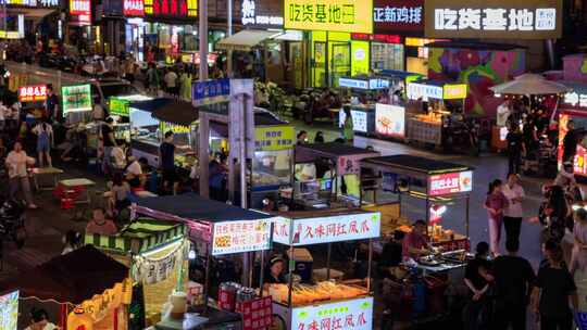 美食街繁荣夜市美食延时+实拍