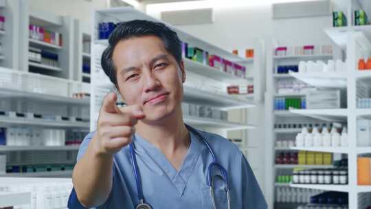 亚洲男医生的特写与听诊器做诚实的手势和微