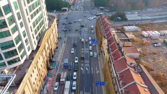 上海黄浦区人民路延安东路航拍马路道路车流