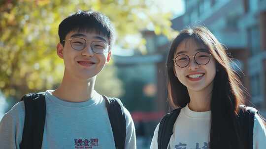 阳光灿烂大学生青春洋溢笑容