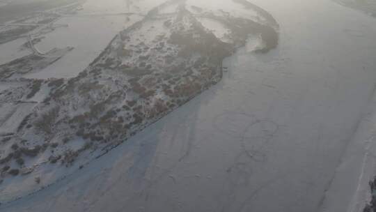 哈尔滨阳明滩大桥雪景航拍日出