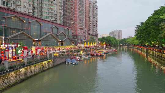 成都东门码头夜游锦江游船河流夜景