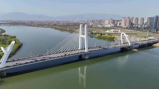 4K航拍陕西汉中汉江上的龙岗大桥视频素材模板下载