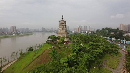 航拍衡阳来雁塔湘江城市风光