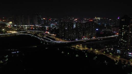 泉州晋江夜景航拍东海泰禾广场城市江滨夜景