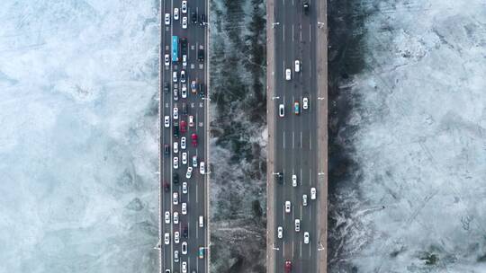 哈尔滨公路大桥城市风光航拍