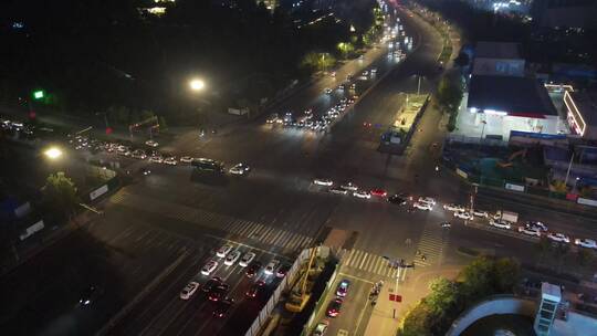 航拍城市交通大道十字路口夜景