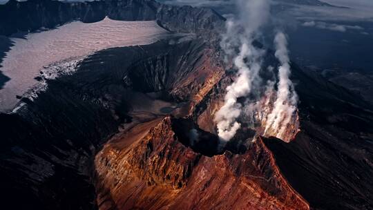 俄罗斯堪察加半岛夫斯基火山航拍视频素材模板下载