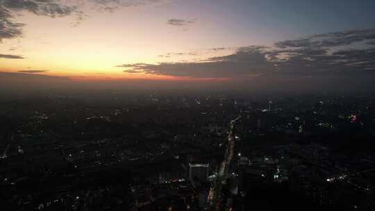 城市夕阳晚霞日落火烧元航拍东莞大景