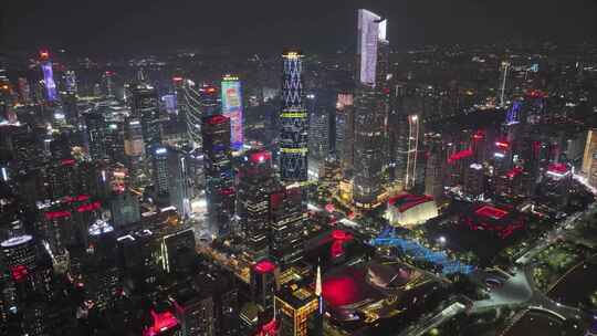 广州夜晚夜景航拍延时市区城市地标风景风光