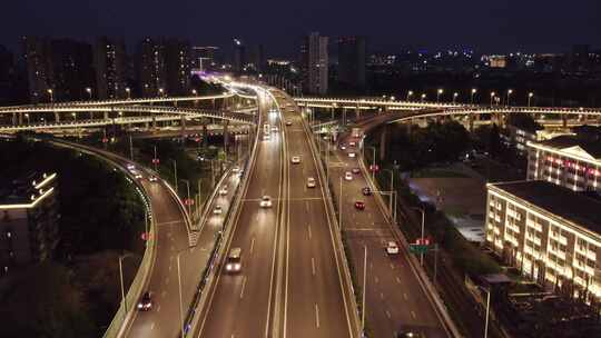 南京双桥门立交夜景风光航拍