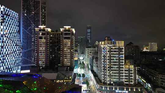航拍广西柳州五星商业步行街夜景