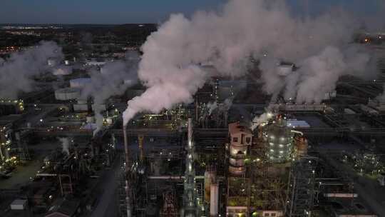 美国俄克拉荷马州塔尔萨的炼油厂。上升的空中显示水蒸气、烟雾、蒸汽视频素材模板下载