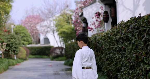 （慢镜）古风建筑汉服男孩活力奔跑