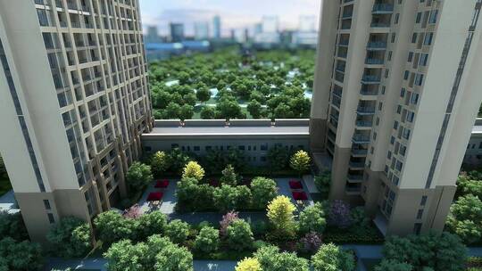 航拍住宅小区园林绿化三维动画视频素材模板下载
