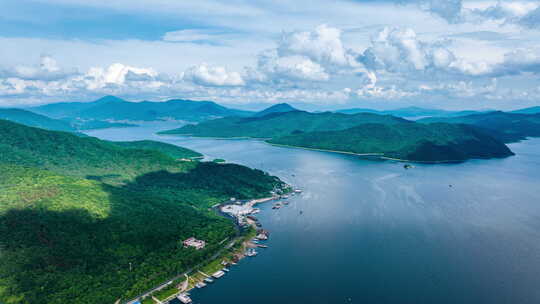 中国吉林省吉林市春夏季松花湖航拍延时