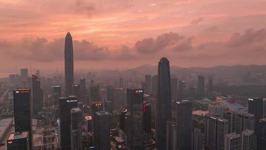 深圳福田CBD晚霞夜景航拍延时