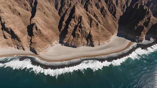 海岸边悬崖鸟瞰画面