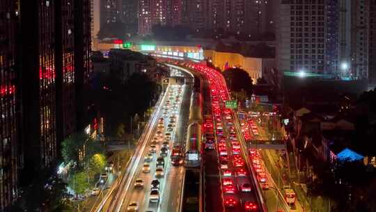 成都东湖公园二环路震撼航拍夜景城市大景