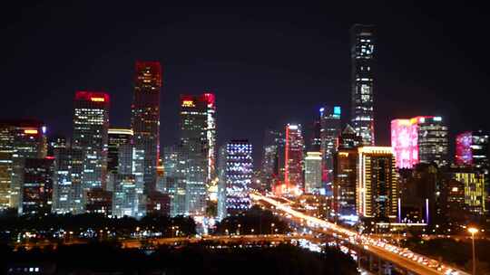 城市夜景光斑 城市夜景车流 北京夜晚视频素材模板下载