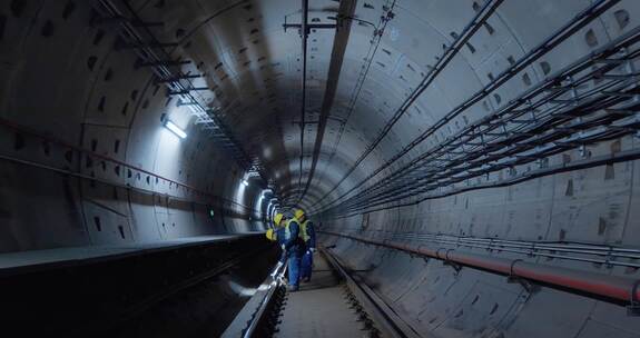 地铁隧道 检修工作人员  镜头 合集