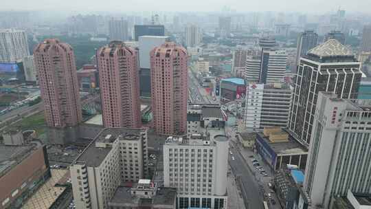 河南郑州城市风光老城区建筑航拍