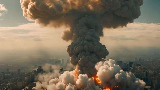 城市上空核爆蘑菇云景象