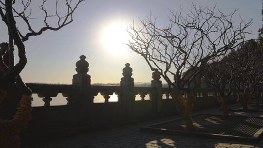 石栏杆 光影 树荫 北京颐和园 昆明湖畔
