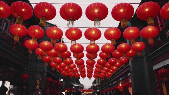 传统节日元宵节红灯笼天津古文化街庙会人群视频素材模板下载