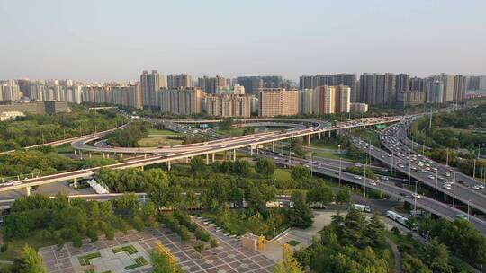 郑州郑东新区金水路立交桥城市交通风光航拍
