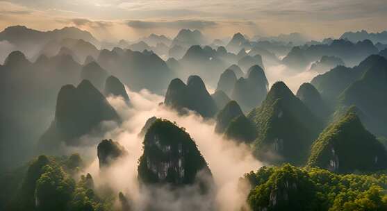 桂林山水合集山峰云海群山云雾缭绕自然风景