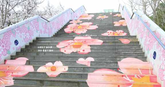 唯美樱花涂鸦 城市特色苏州秀岸有轨电车站