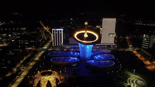 航拍武汉未来科技城马蹄莲 夜景 远景 右转