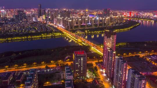 沈阳浑河三好桥夜景延时摄影视频素材模板下载