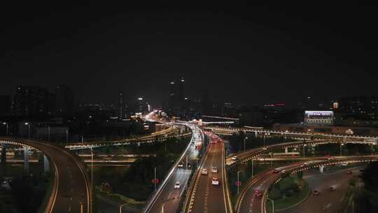 车水马龙的立交桥 夜景航拍