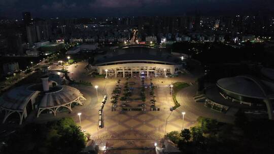 珠海香洲区体育中心凌晨夜景航拍
